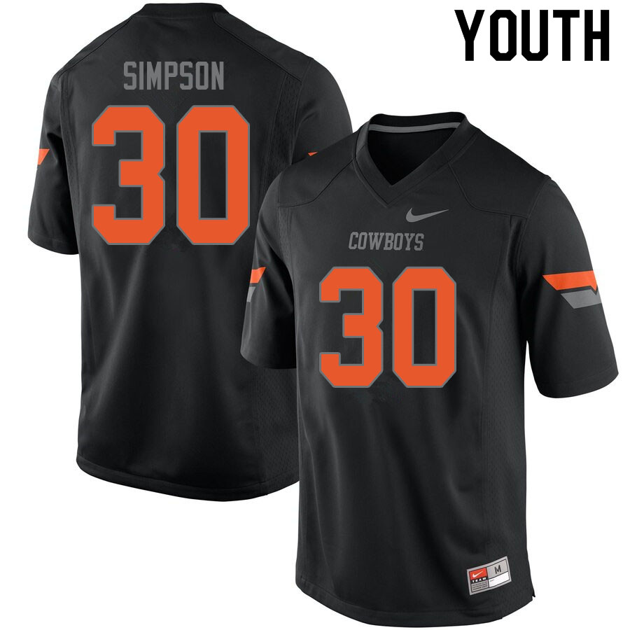 Youth #30 Gabe Simpson Oklahoma State Cowboys College Football Jerseys Sale-Black - Click Image to Close